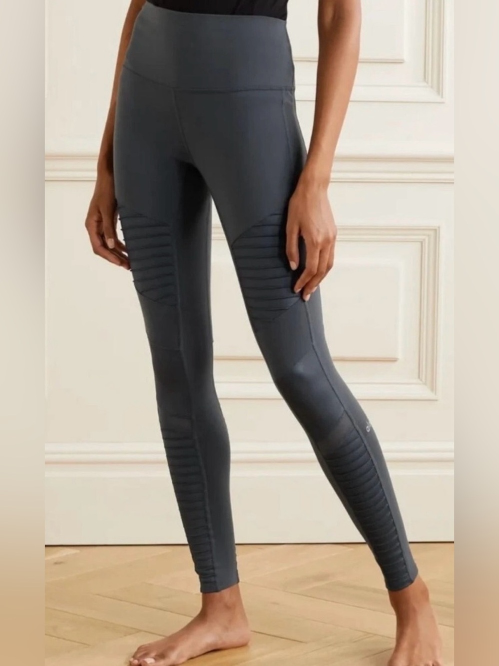 Alo Yoga Slate Gray Moto Leggings Ribbed Mesh Activewear